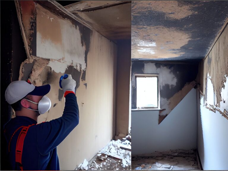 fire and smoke restoration in Creighton, Missouri, and an expert observing the damage caused by the fire