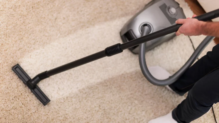 Picture of a person vacuuming a now Clean Carpets.